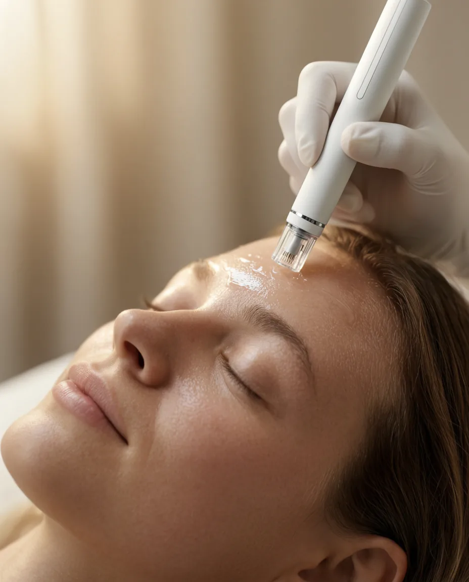 Microneedling an der Stirn